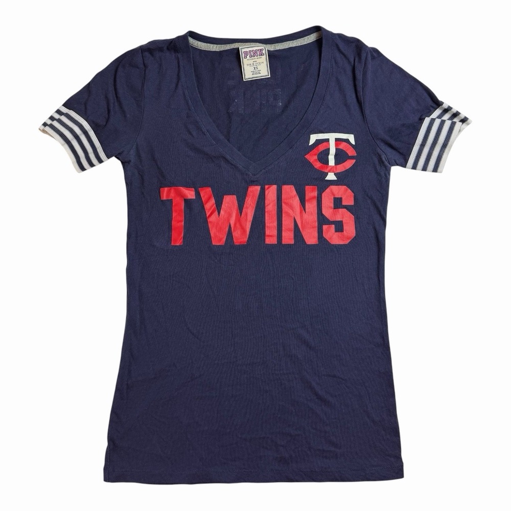 Y2K Victoria's Secret PINK Minnesota Twins MLB V Neck Tee Women's XS Blue Red